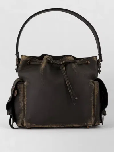 Acne Studios Multipocket Leather Bucket Crossbody Bag In Brown