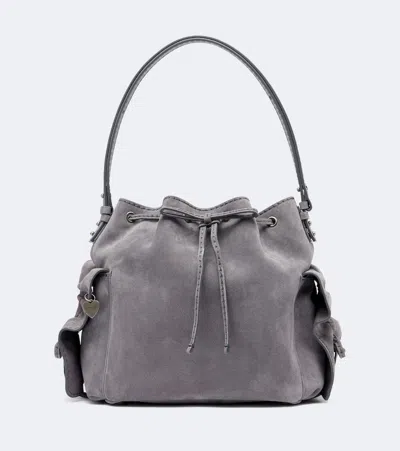 Acne Studios Multipocket Medium Suede Bucket Bag In Grey