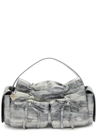 Acne Studios Multipocket Metallic-suede Top Handle Bag In Gray