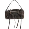 Acne Studios Micro Multipocket Leather Crossbody Bag In Dark Brown/ Beige