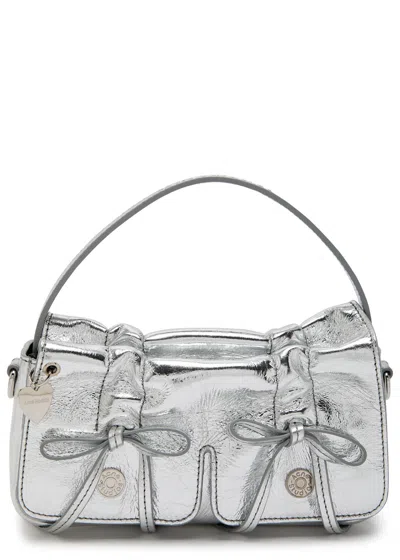Acne Studios Multipocket Micro Metallic Leather Top Handle Bag In Silver