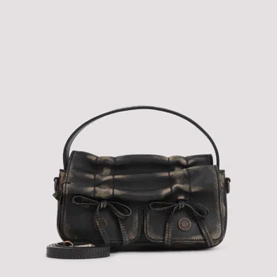 Acne Studios Aip Darl Brown Grained Leather Multipocket Micro Vintage Bag In Black