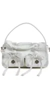 Acne Studios Multipocket Micro Vintage Grained-leather Top Handle Bag In White/grey