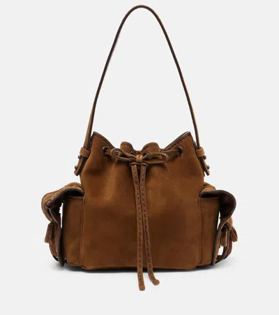 Acne Studios Multipocket Mini Suede Bucket Bag In Brown