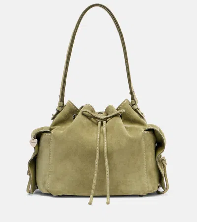 Acne Studios Multipocket Mini Suede Bucket Bag In Green