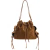 Acne Studios Multipocket Suede Bucket Bag In Brown