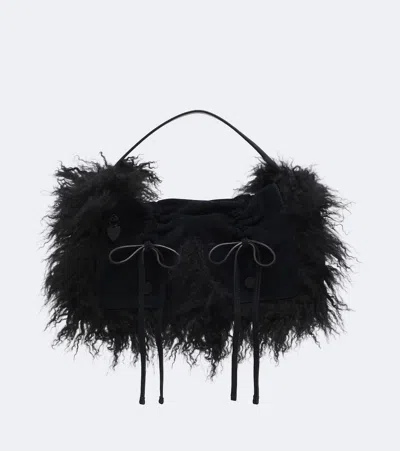 Acne Studios Multipocket Suede Shoulder Bag In Black