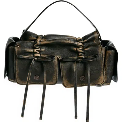 Acne Studios Multipocket Washed Leather Bag In Dark Brown/beige