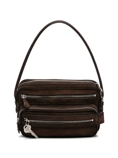 Acne Studios Multi-zip Suede Shoulder Bag In Red