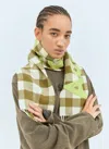 Acne Studios Narrow Check Logo Scarf In Green