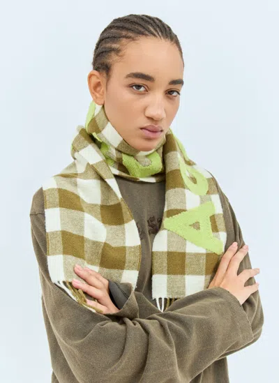 Acne Studios Narrow Check Logo Scarf In Green