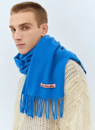 Acne Studios Narrow Fringe Wool Scarf In Brown