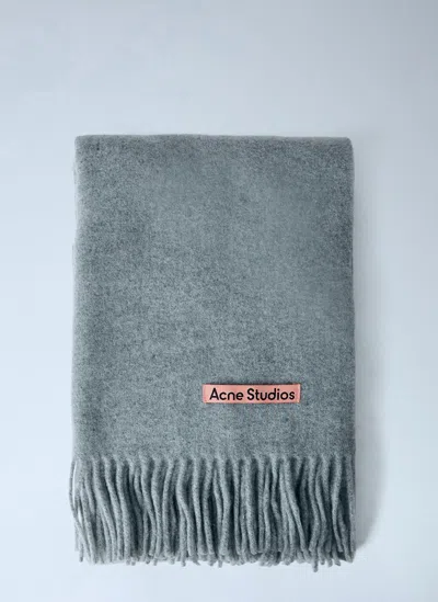 Acne Studios Narrow Fringe Wool Scarf In Gray