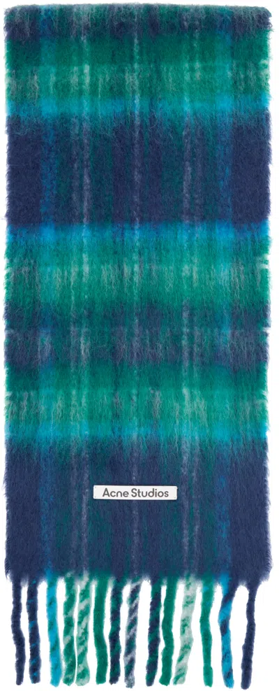 Acne Studios Navy & Green Mohair Check Scarf
