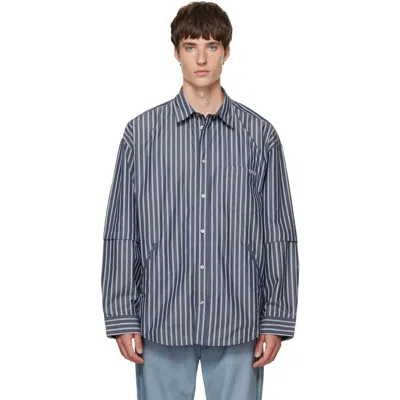 Acne Studios Navy & White Double-sleeve Striped Shirt In Af2 Blue/white