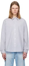 Acne Studios Navy & White Stripe Button-up Shirt In Drl Navy Black/white