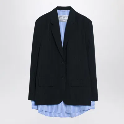 Acne Studios Navy Blue Single-breasted Jacket With Shirt Detail In Black