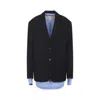 Acne Studios Navy Blue Single-breasted Jacket With Shirt Detail In Black