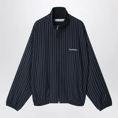 Acne Studios Navy Blue Zip-up Jacket With Pinstripe Pattern Men