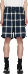 Acne Studios Rannel Straight-leg Checked Cotton-flannel Drawstring Shorts In Blue