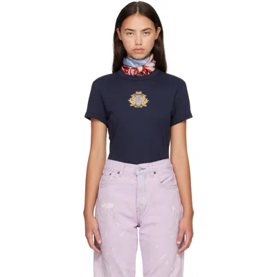 Acne Studios Navy Crest Logo T-shirt In Blue