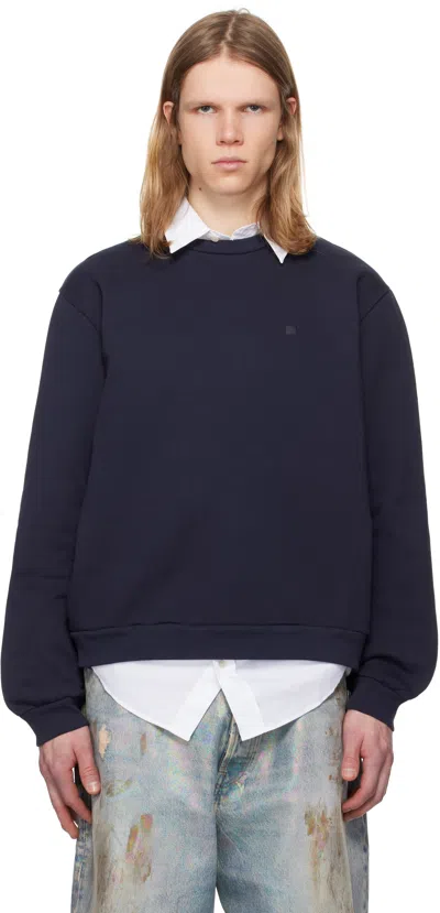 Acne Studios Navy Crew Neck Fleece Sweatshirt In 885 Navy Blue