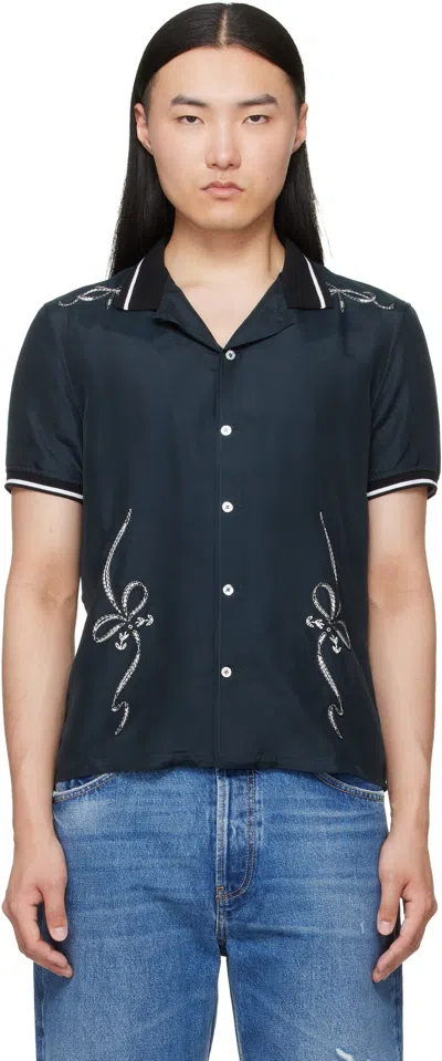 Acne Studios Navy Embroidered Button-up Shirt In Blue