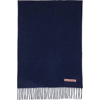 Acne Studios Navy Fringe Wool Narrow Scarf In Dhg Dark Navy Melang