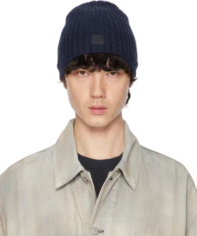 Acne Studios Navy Knitted Beanie In Ahe Navy Melange