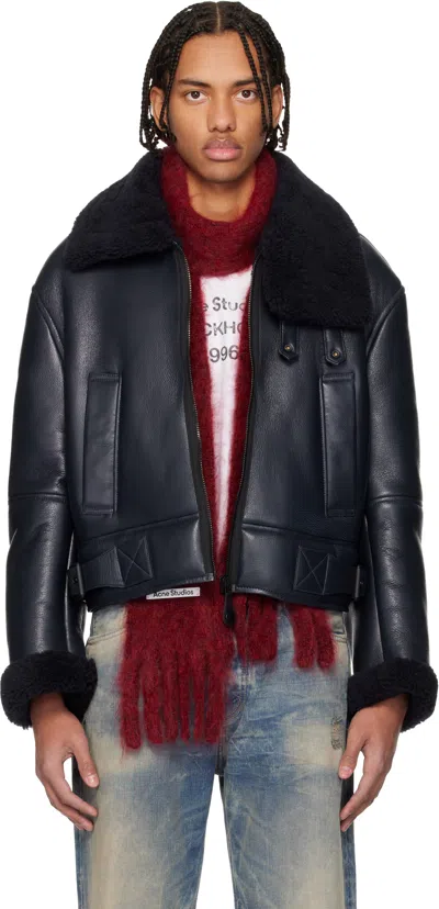 Acne Studios Navy Lambskin Shearling Jacket