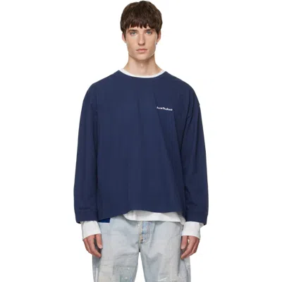 Acne Studios Navy Layered Logo Sweatshirt In Ah4 Navy/white