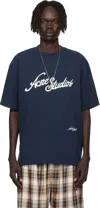 Acne Studios Navy Logo Relaxed Fit T-shirt In Blue