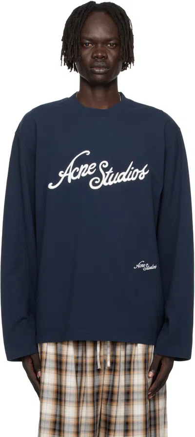 Acne Studios Navy Logo Relaxed Fit T-shirt
