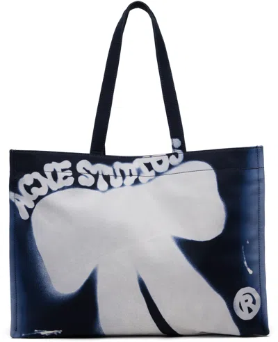 Acne Studios Logo Printed Cotton-canvas Tote In Blue