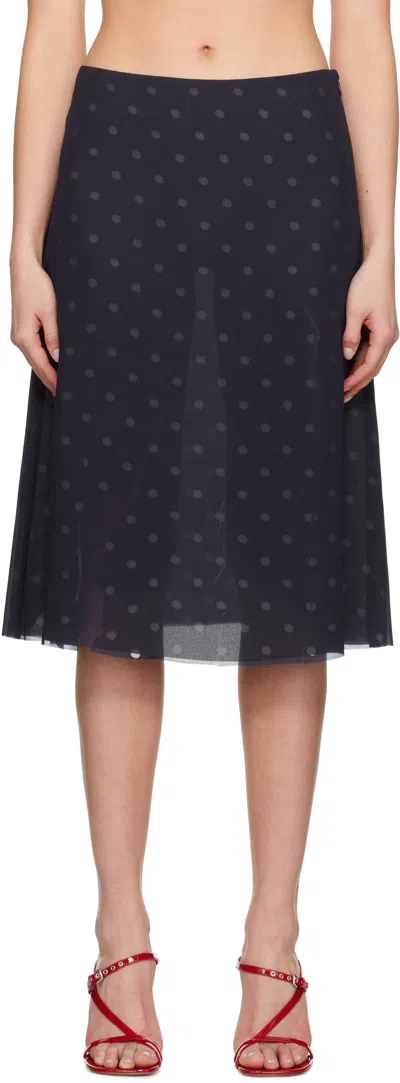 Acne Studios Navy Mesh Layered Midi Skirt In Ah4 Navy/white