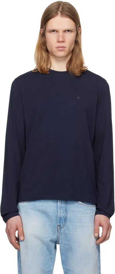 Acne Studios Navy Regular Fit Long Sleeve T-shirt In 885 Navy Blue