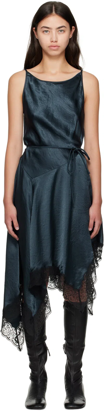 Acne Studios Navy Satin Lace Midi Dress