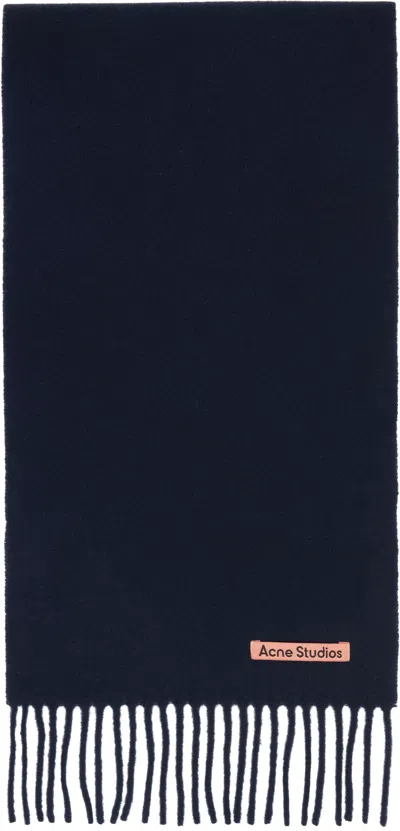 Acne Studios Navy Skinny Fringe Wool Scarf