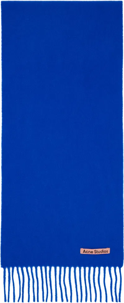 Acne Studios Navy Skinny Fringe Wool Scarf In Blue