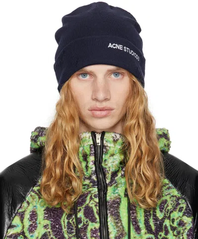 Acne Studios Navy Wool-blend Beanie In Bg3 Navy