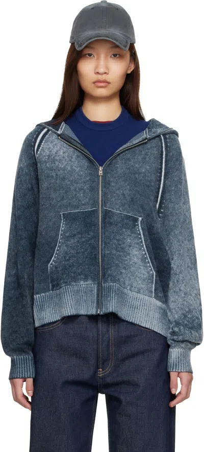 Acne Studios Navy Zipper Hoodie In Blue