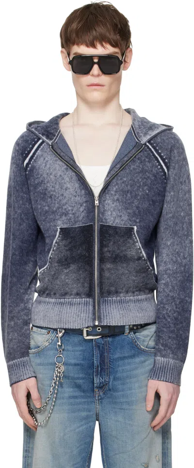Acne Studios Navy Zipper Hoodie In Blue