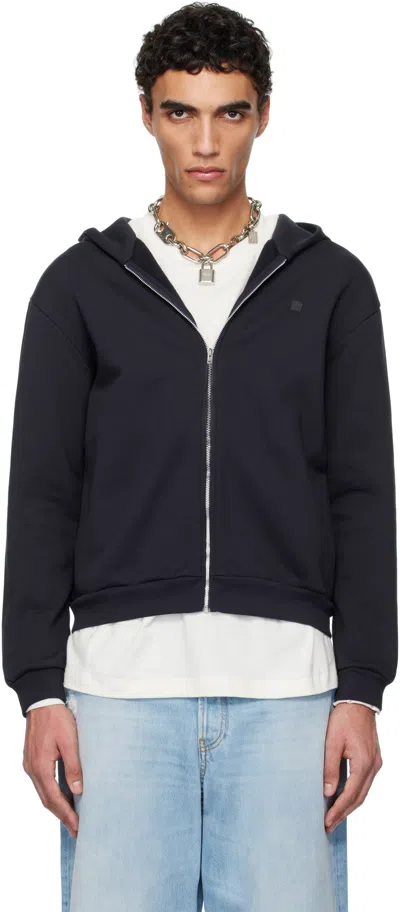 Acne Studios Navy Zipper Hoodie In 885 Navy Blue