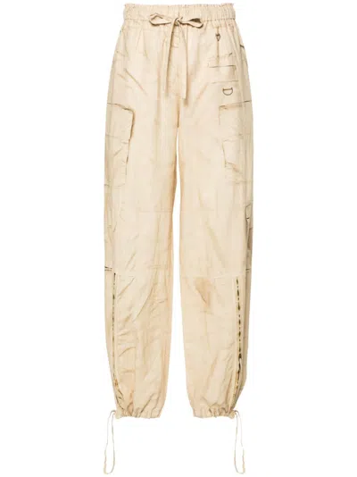 Acne Studios Neutral Printed Drawstring Trousers - Women's - Linen/flax/cotton In Neutrals