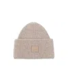 Acne Studios Womens Greige Melange Ribbed Brand-patch Wool-blend Beanie In Brown