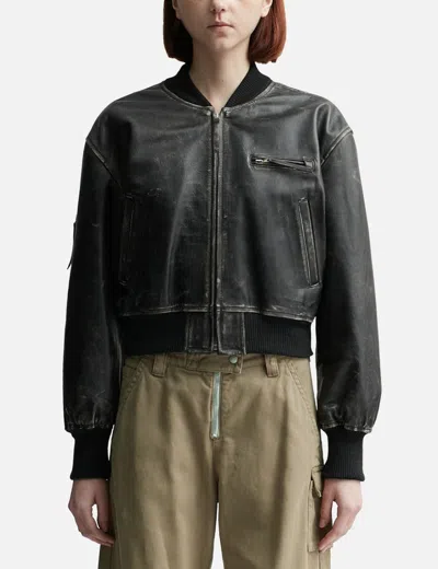 Acne Studios Aged Leather Bomber Jacket With Distressed Treatment In Black