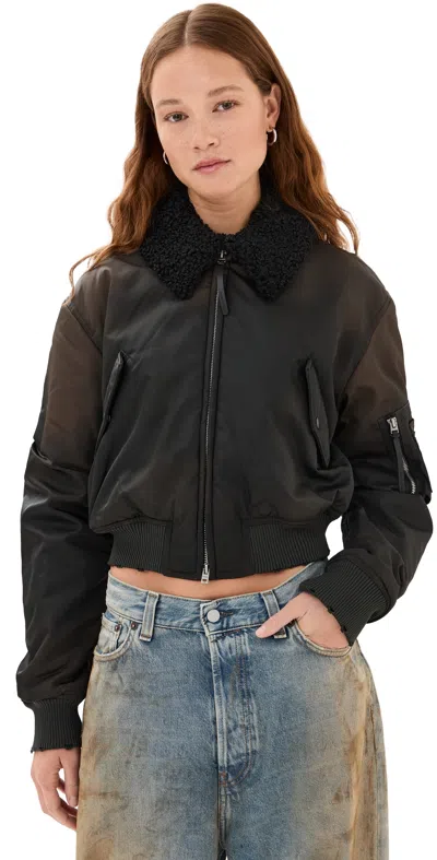 ACNE STUDIOS FURRY COLLAR BOMBER JACKET DARK BROWN