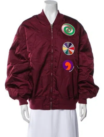 Pre-owned Acne Studios Nylon Graphic Print Bomber Jacket W/ Tags In Burgundy