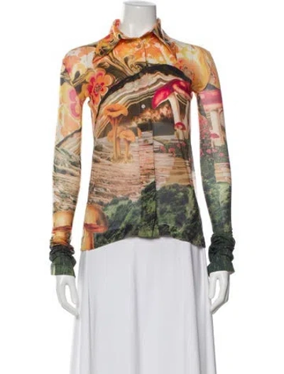 Pre-owned Acne Studios Nylon Graphic Print Button-up Top In Orange