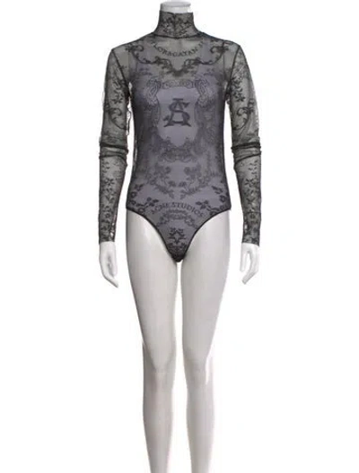 Pre-owned Acne Studios Nylon Lace Pattern Bodysuit In Black